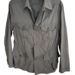 Gray Military Field Jacket with Collared Neckline